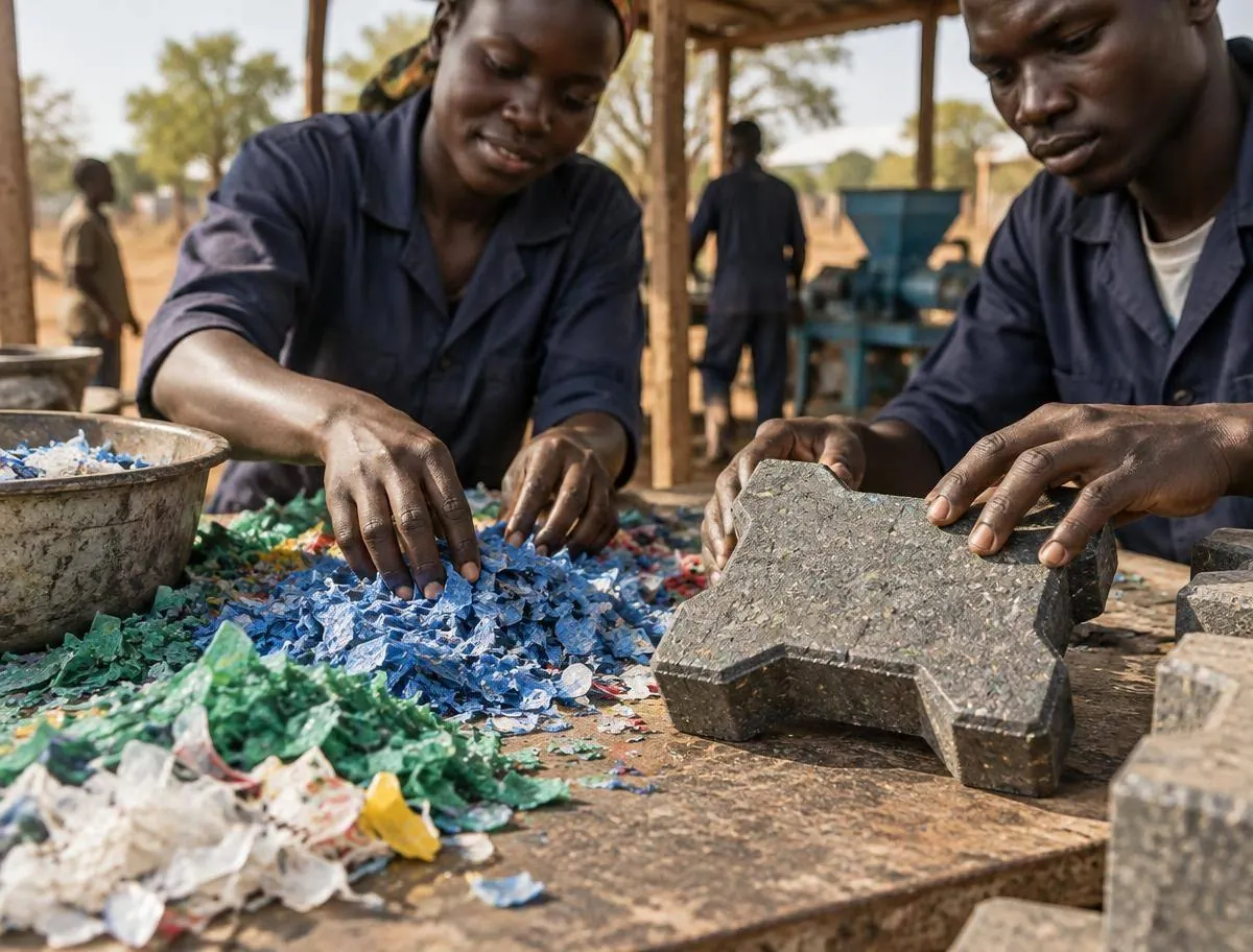 Recovered plastic being made into a building material; illustrative image